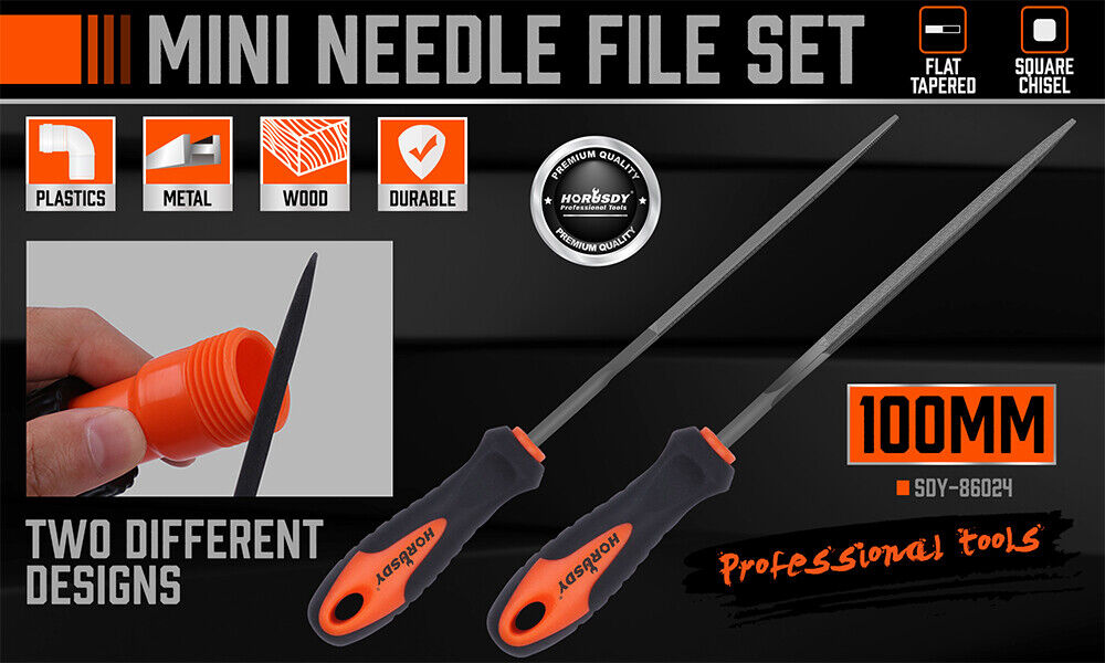 HORUSDY 2Pc 6.1 Flat Mini Needle File Set Metal Wood Carving Carpentry Tool