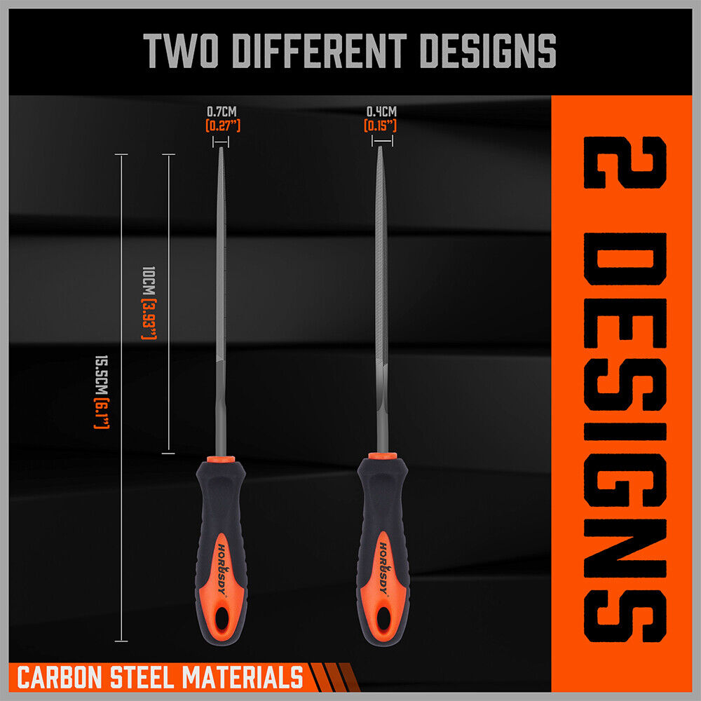 HORUSDY 2Pc 6.1 Flat Mini Needle File Set Metal Wood Carving Carpentry Tool
