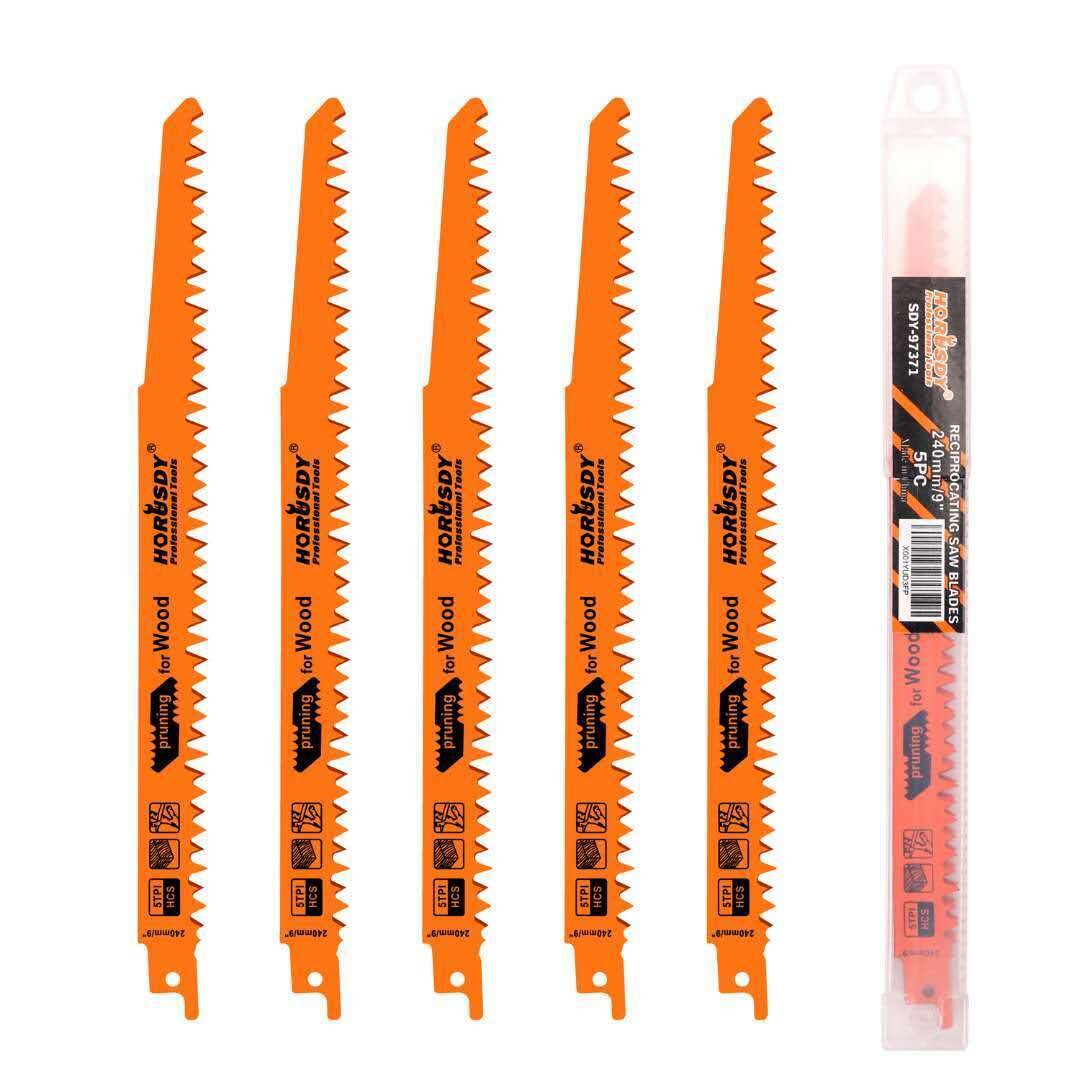 5Pc 9 / 240mm Reciprocating Saw Blades 5TPI Wood Timber Pruning Tool W/T Case