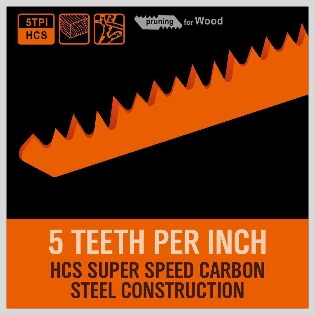 5Pc 9 / 240mm Reciprocating Saw Blades 5TPI Wood Timber Pruning Tool W/T Case