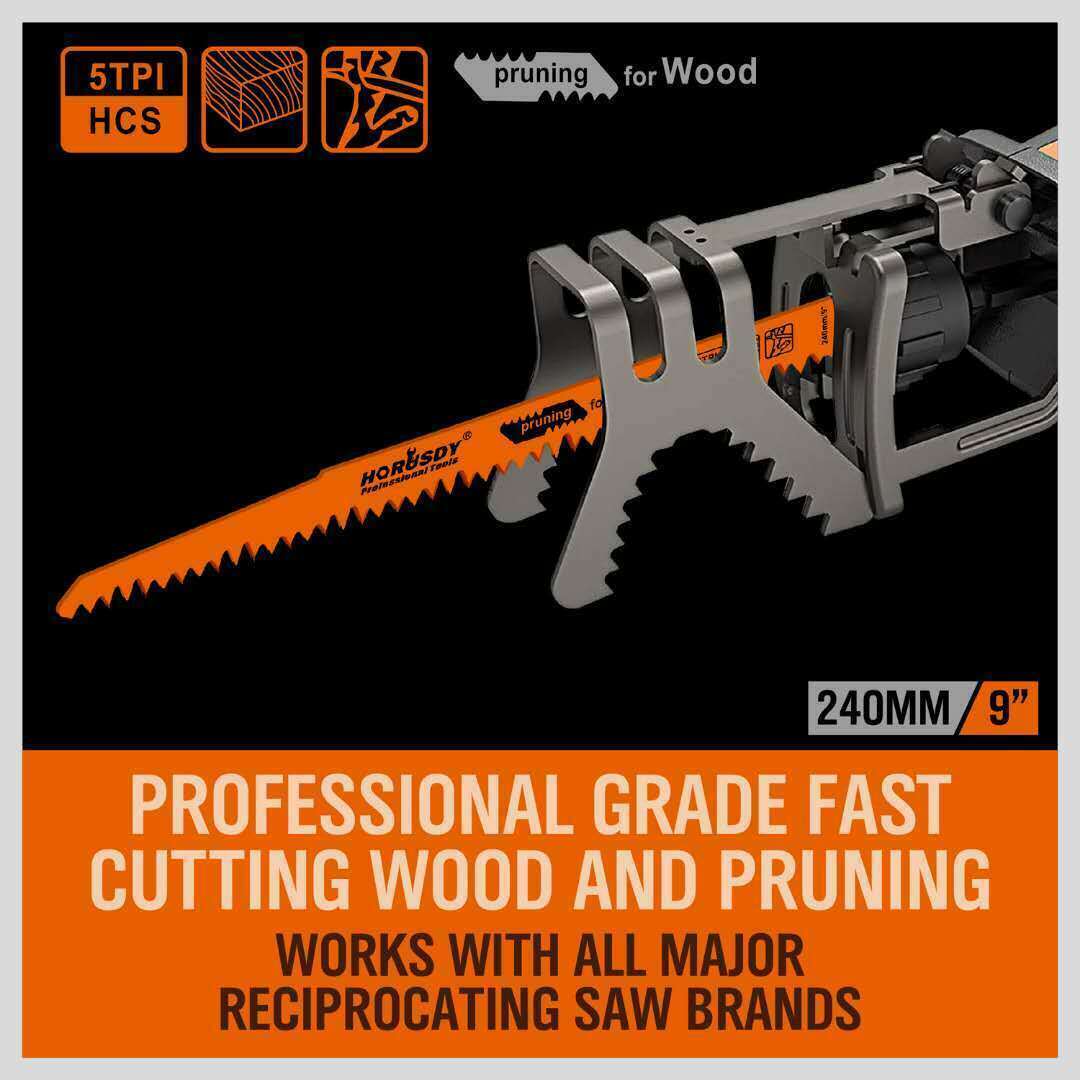 5Pc 9 / 240mm Reciprocating Saw Blades 5TPI Wood Timber Pruning Tool W/T Case
