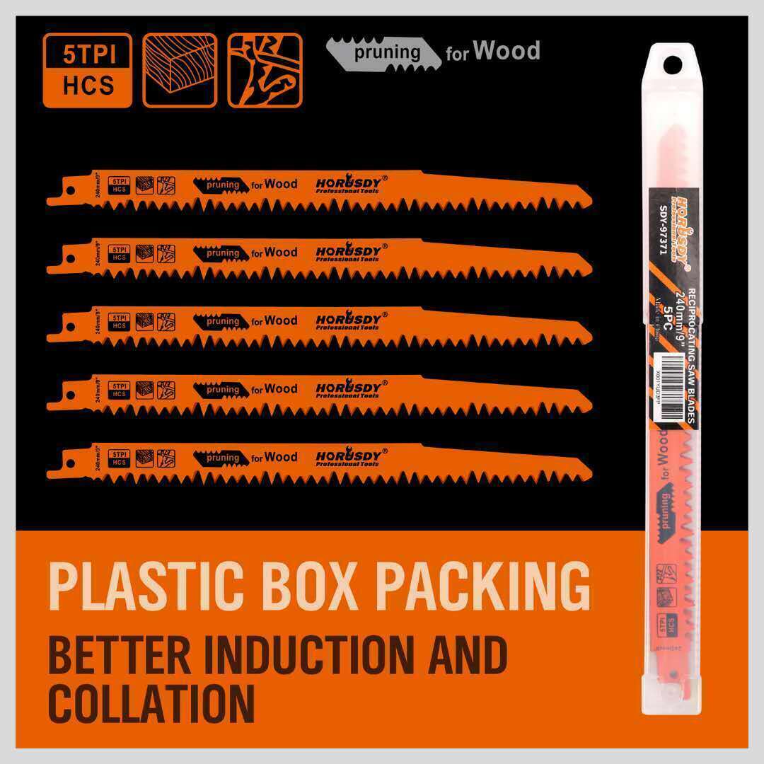 5Pc 9 / 240mm Reciprocating Saw Blades 5TPI Wood Timber Pruning Tool W/T Case