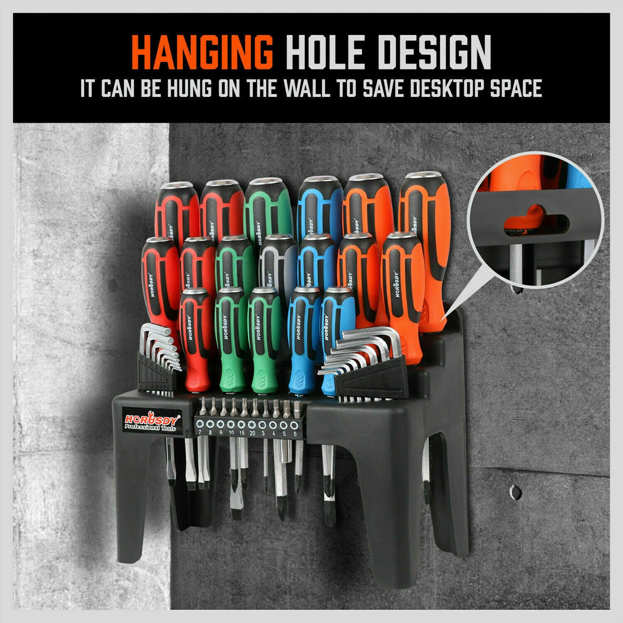 44-Piece Impact Screwdriver Set with Magnetic Bits, High Torque Hex Keys and Rack with Color Grip