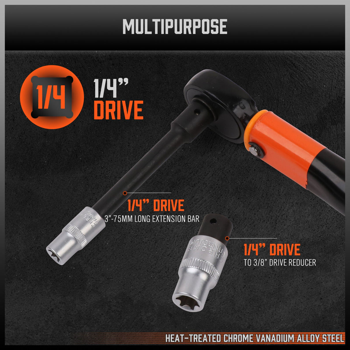 HORUSDY 3Pc 1/4 Drive Click Torque Wrench Ratchet Socket with Adaptor Extension