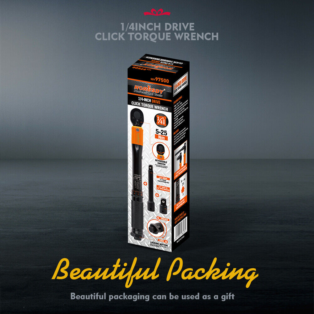 HORUSDY 3Pc 1/4 Drive Click Torque Wrench Ratchet Socket with Adaptor Extension