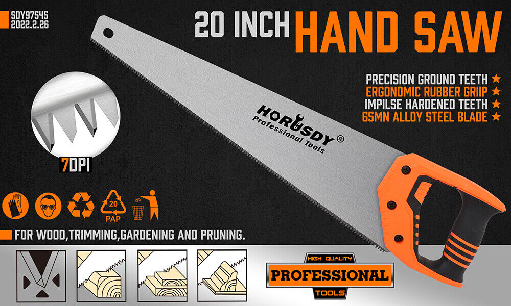 20 Hand Saw Sharp Cut Wood Plastic Cutting Heavy Duty Crosscut Saw 600mm Long