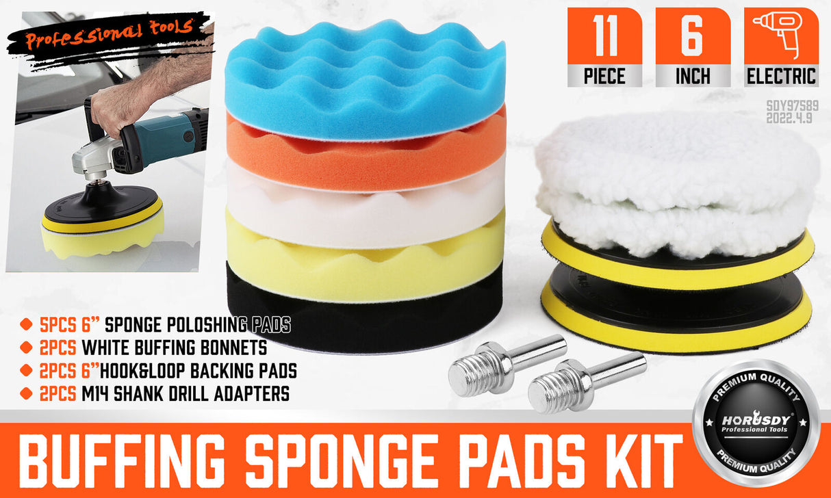11Pc 6 Buffing Waxing Polishing Pads Kit Sponge Pad Set For Car Polisher Drill