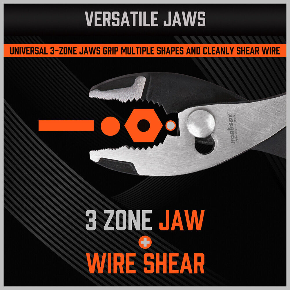 8 Slip Joint Pliers Adjustable Heavy Duty Jars Non-Slip Grip Handle 200mm