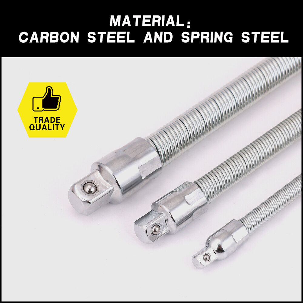 3PC Flexible Socket Extension Bars Shaft Set 1/2 1/4 3/8 Drive 10 8 6 Long