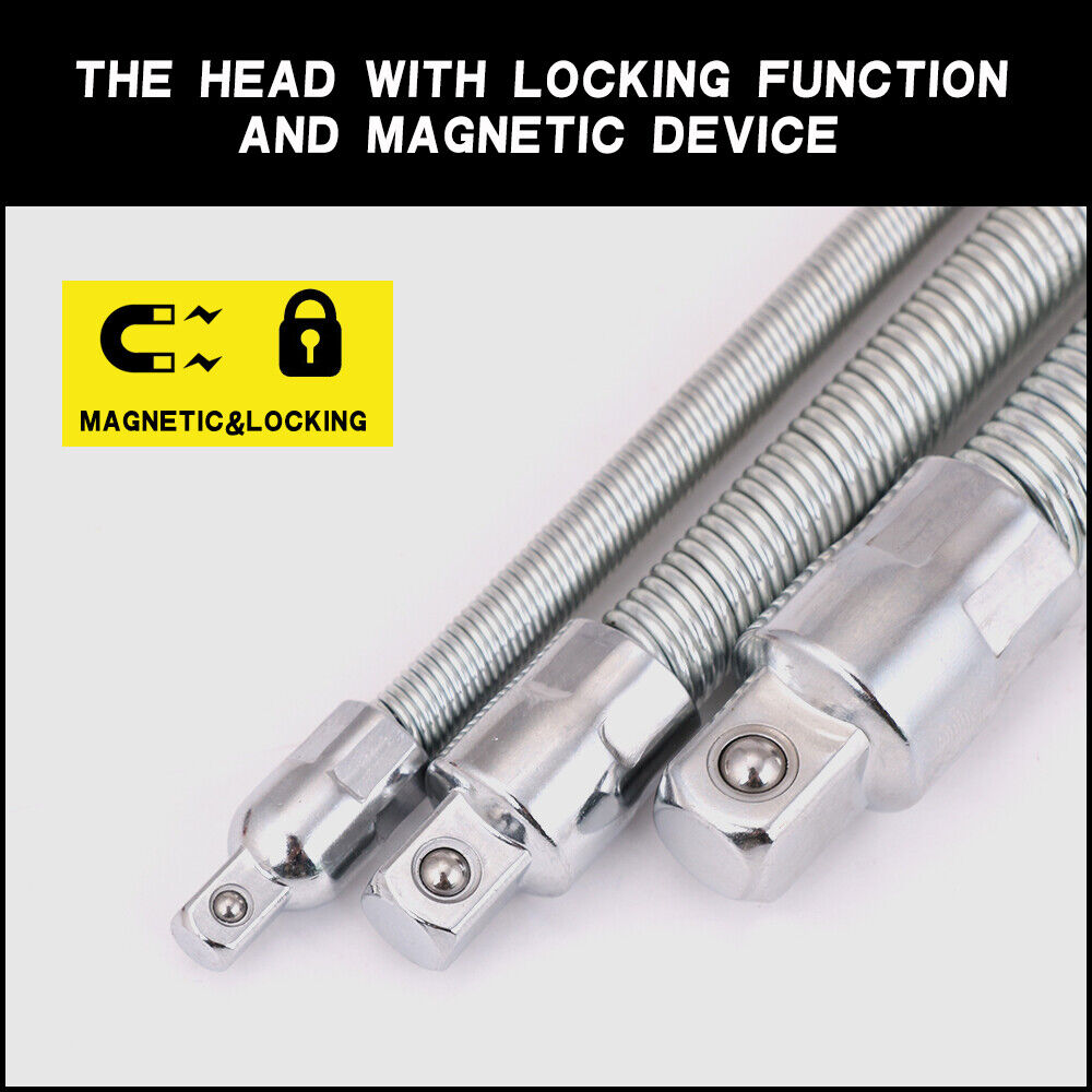 3PC Flexible Socket Extension Bars Shaft Set 1/2 1/4 3/8 Drive 10 8 6 Long