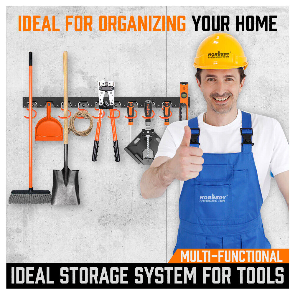 64 Wall Mount Tool Hanger Garden Storage Organizer Mop Broom Holder Hook Pegs