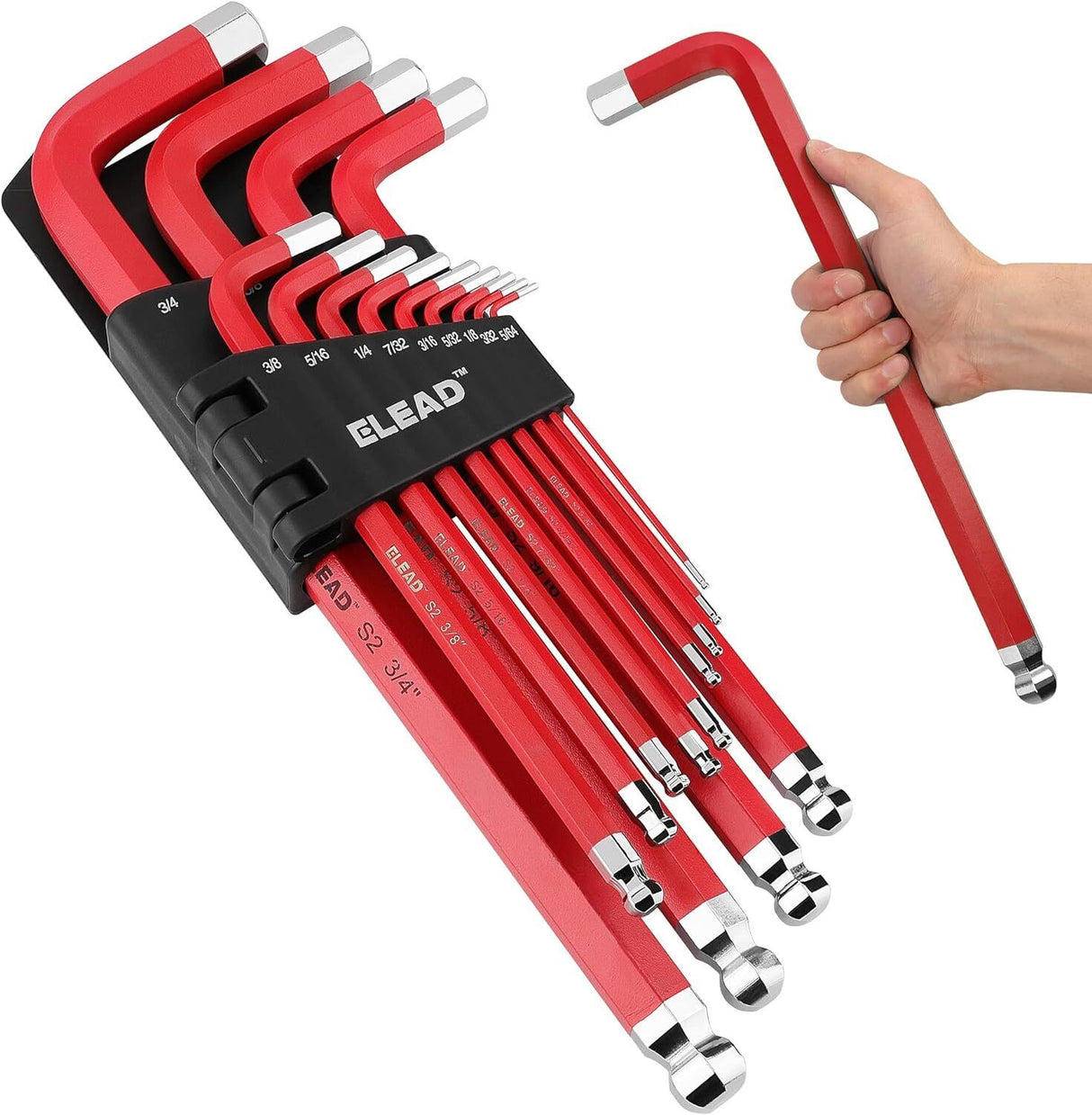 ELEAD 13Pc Extra Large Hex Key Set Long Allen Key Wrench Ball End SAE 5/64-3/4