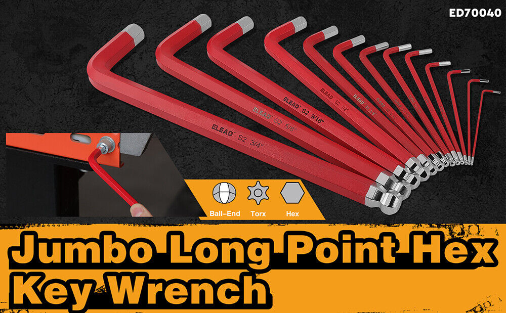ELEAD 13Pc Extra Large Hex Key Set Long Allen Key Wrench Ball End SAE 5/64-3/4