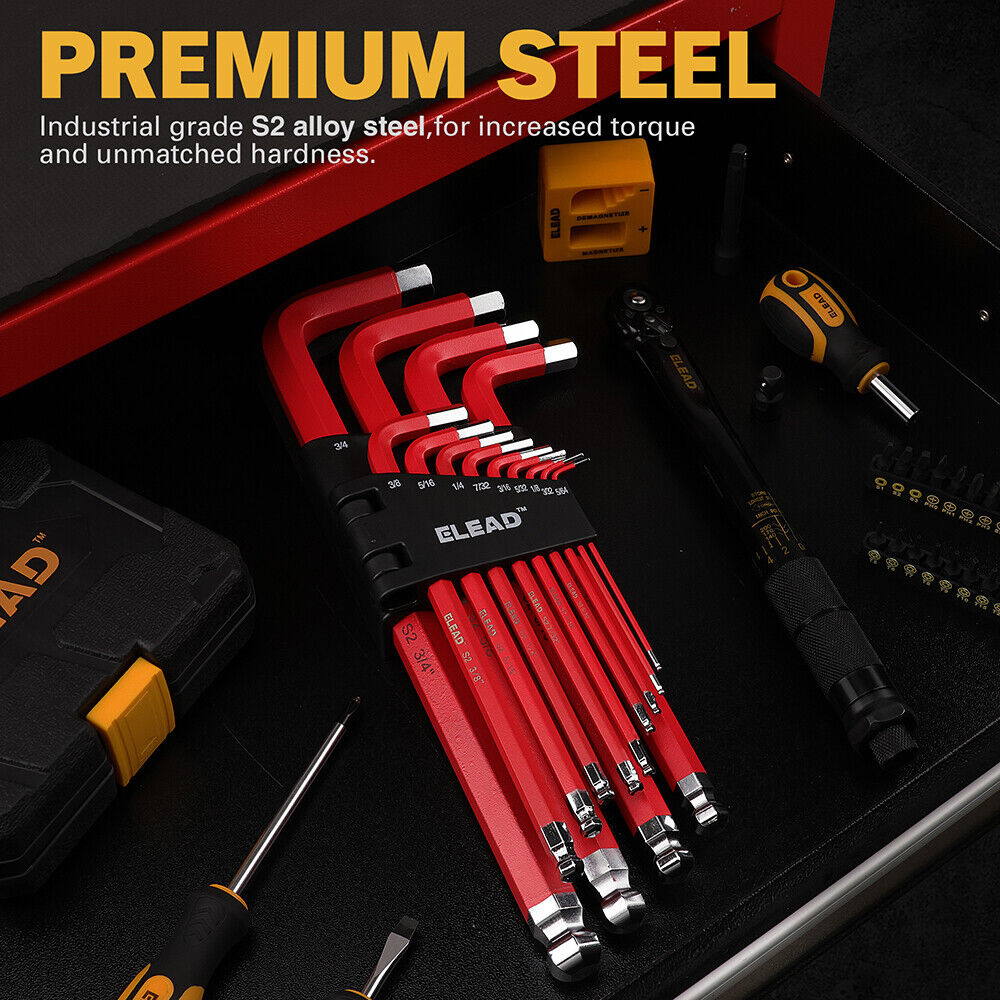 ELEAD 13Pc Extra Large Hex Key Set Long Allen Key Wrench Ball End SAE 5/64-3/4