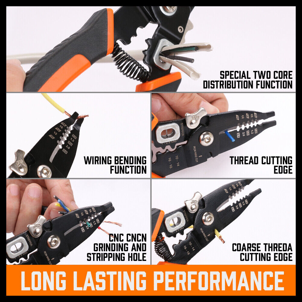 8 Wire Stripping Tool Wire Cutter Hand Crimping Pliers Strip Cutter Insulated