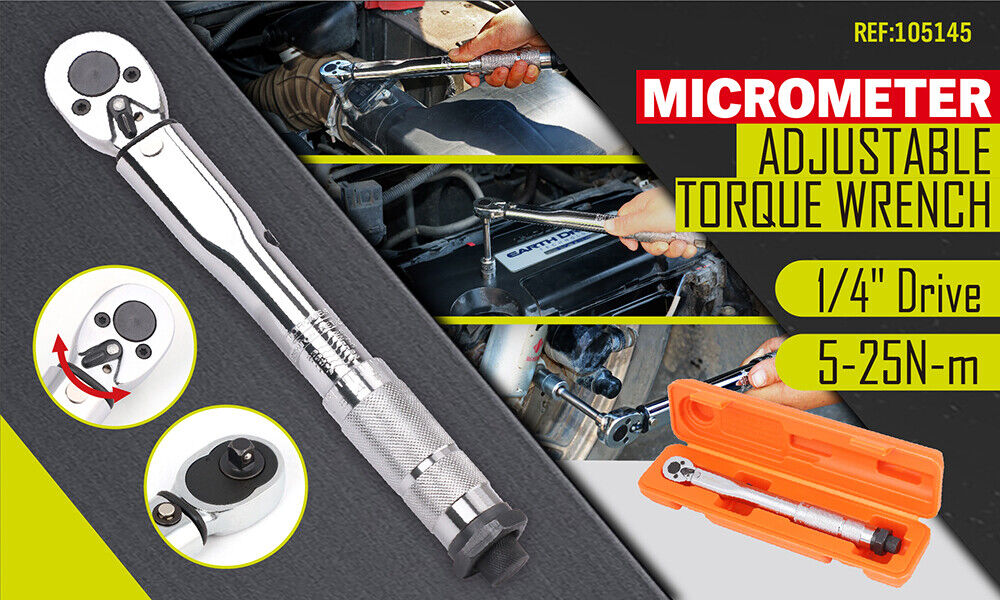 1/4 Drive Click Torque Wrench 5-25NM Ratchet Spanner Adjustable Hand Repair New