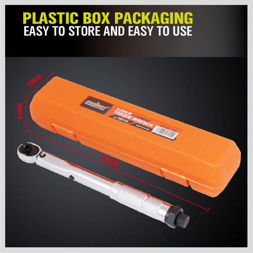 1/4 Drive Click Torque Wrench 5-25NM Ratchet Spanner Adjustable Hand Repair New