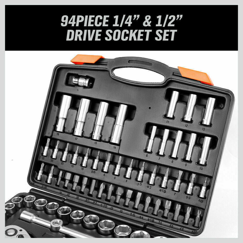 94Pc Socket Ratchet Wrench Set Screwdriver Bits Extension Torx Hex 1/4 1/2 Dr.
