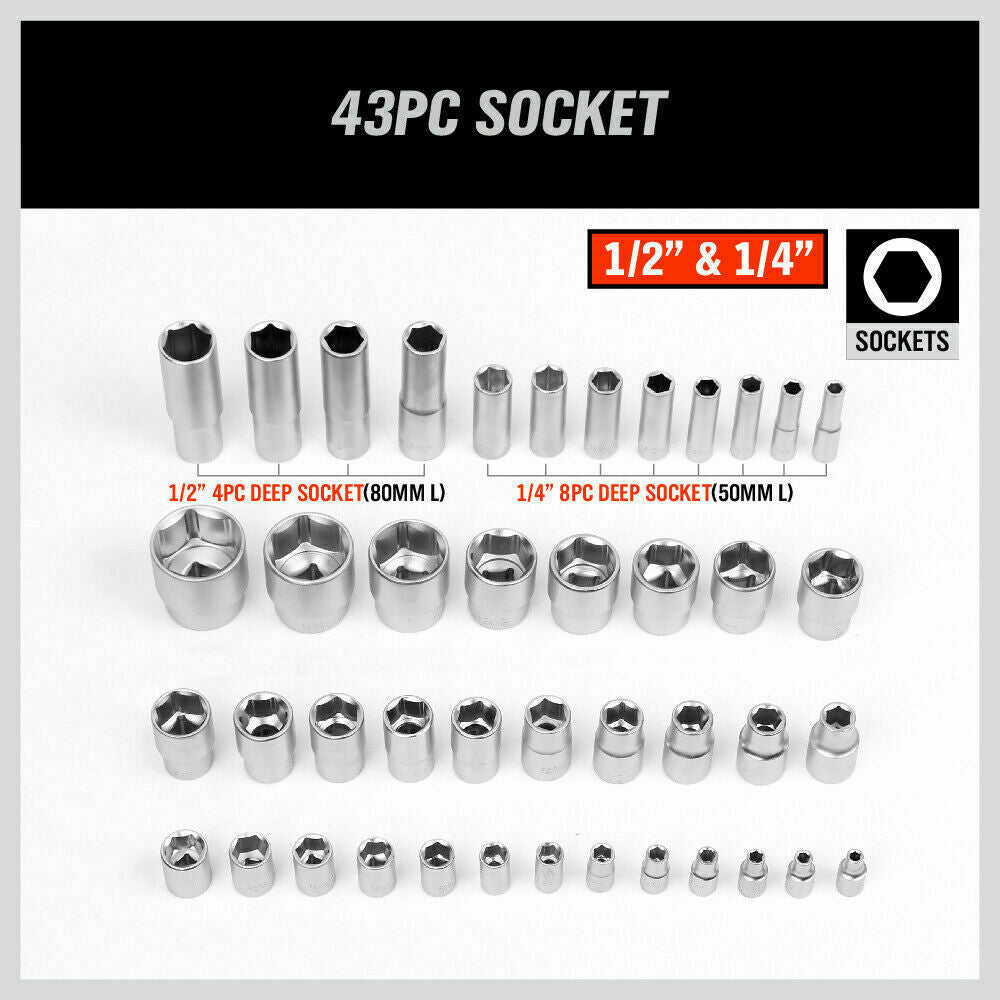 94Pc Socket Ratchet Wrench Set Screwdriver Bits Extension Torx Hex 1/4 1/2 Dr.