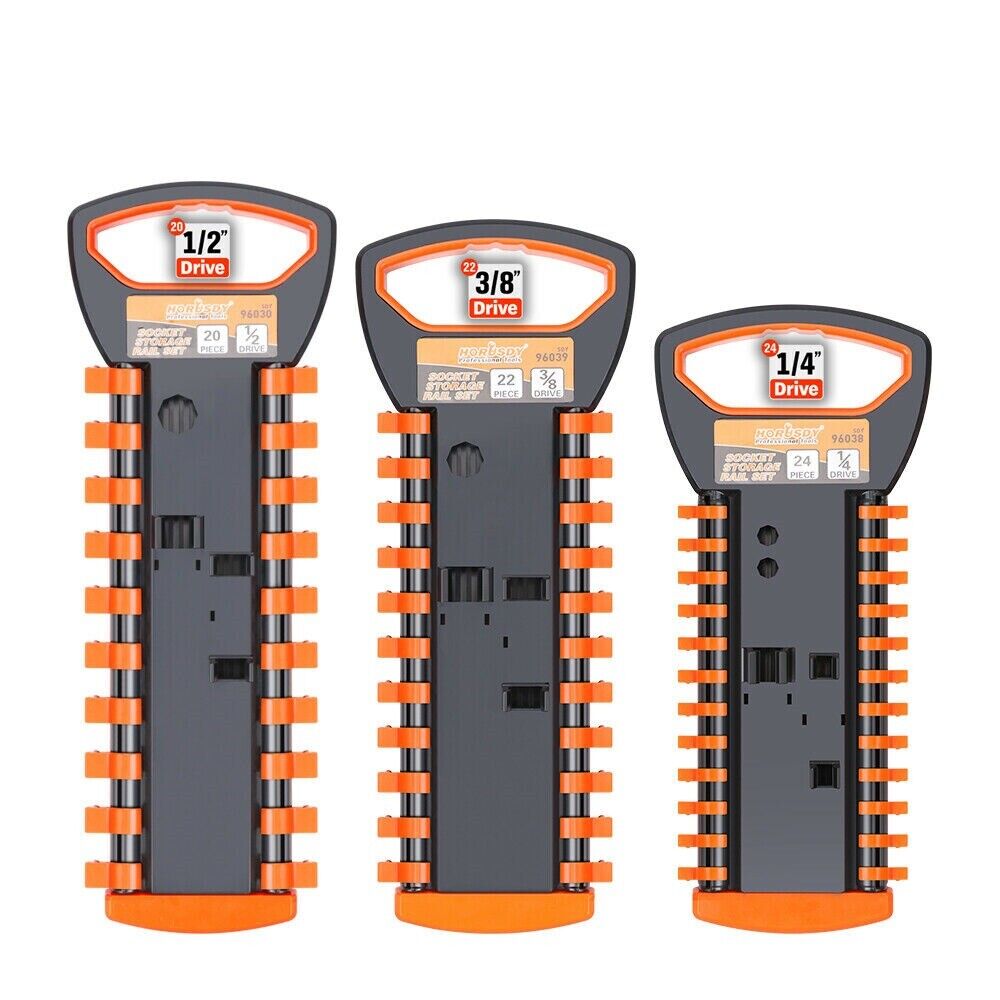 3Pc Socket Rails 66 Socket Holder Space Organiser Garage Rack 1/4 3/8 1/2