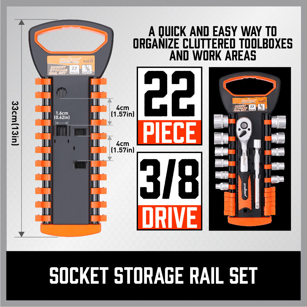 3Pc Socket Rails 66 Socket Holder Space Organiser Garage Rack 1/4 3/8 1/2