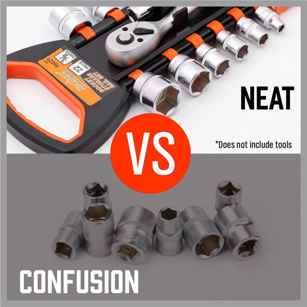 3Pc Socket Rails 66 Socket Holder Space Organiser Garage Rack 1/4 3/8 1/2