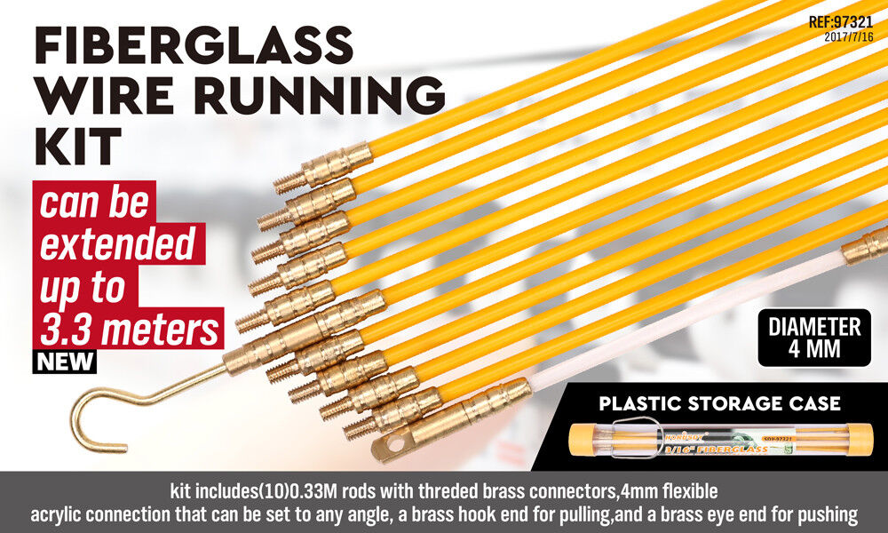 3.3m ? 4mm Fibreglass Electricians Push Pull Rods Cable Cavity Contractors Duct
