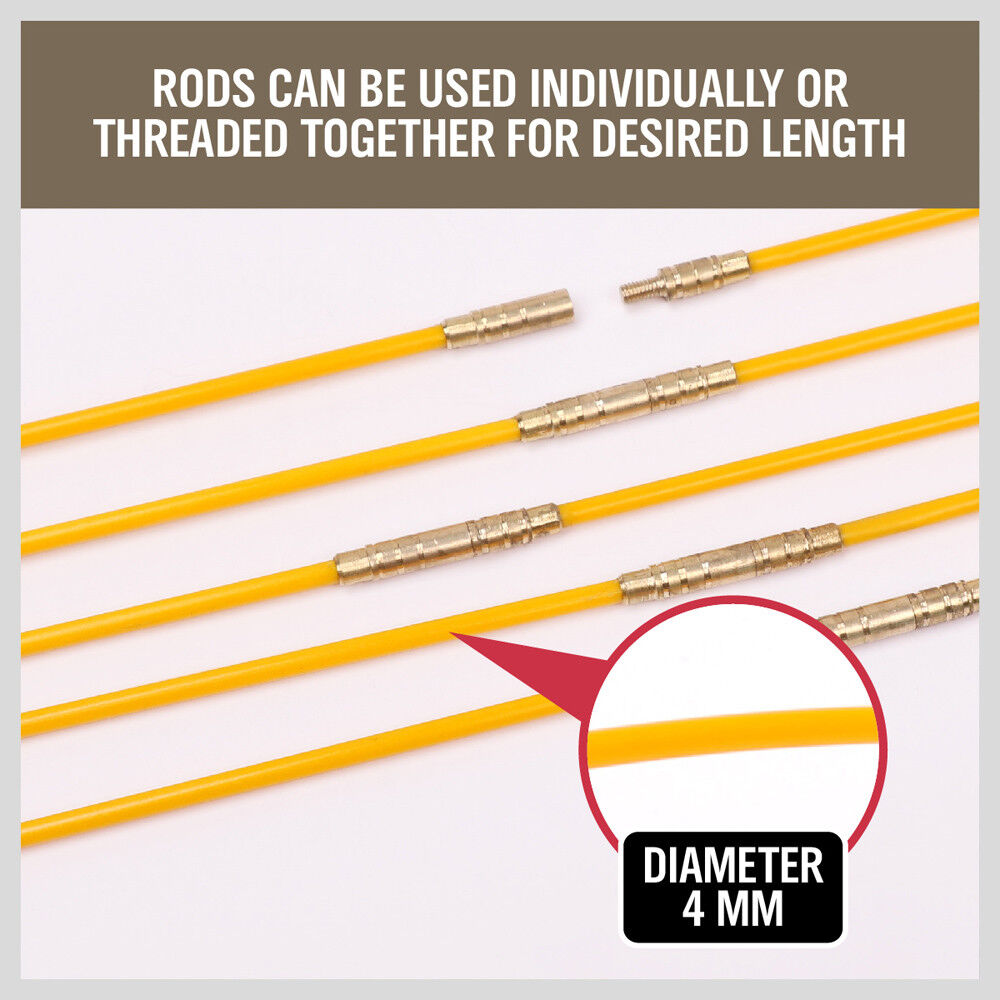 3.3m ? 4mm Fibreglass Electricians Push Pull Rods Cable Cavity Contractors Duct