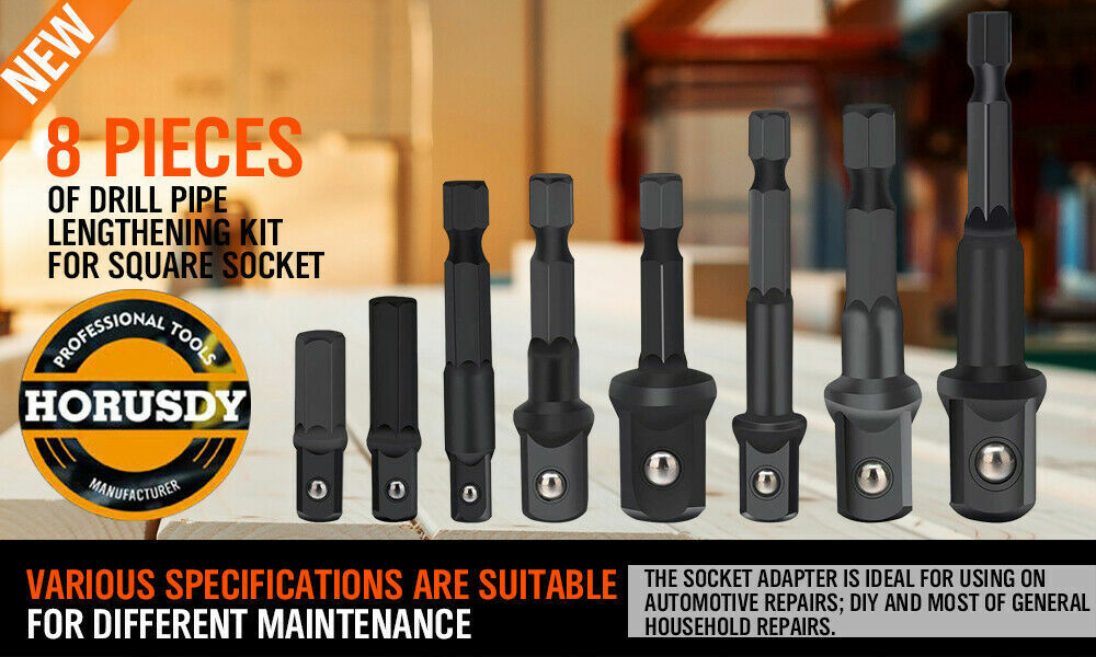 8Pc Drill Socket Adapter Set Impact Nut Driver Hex Extension Bits 1/4 3/8 1/2