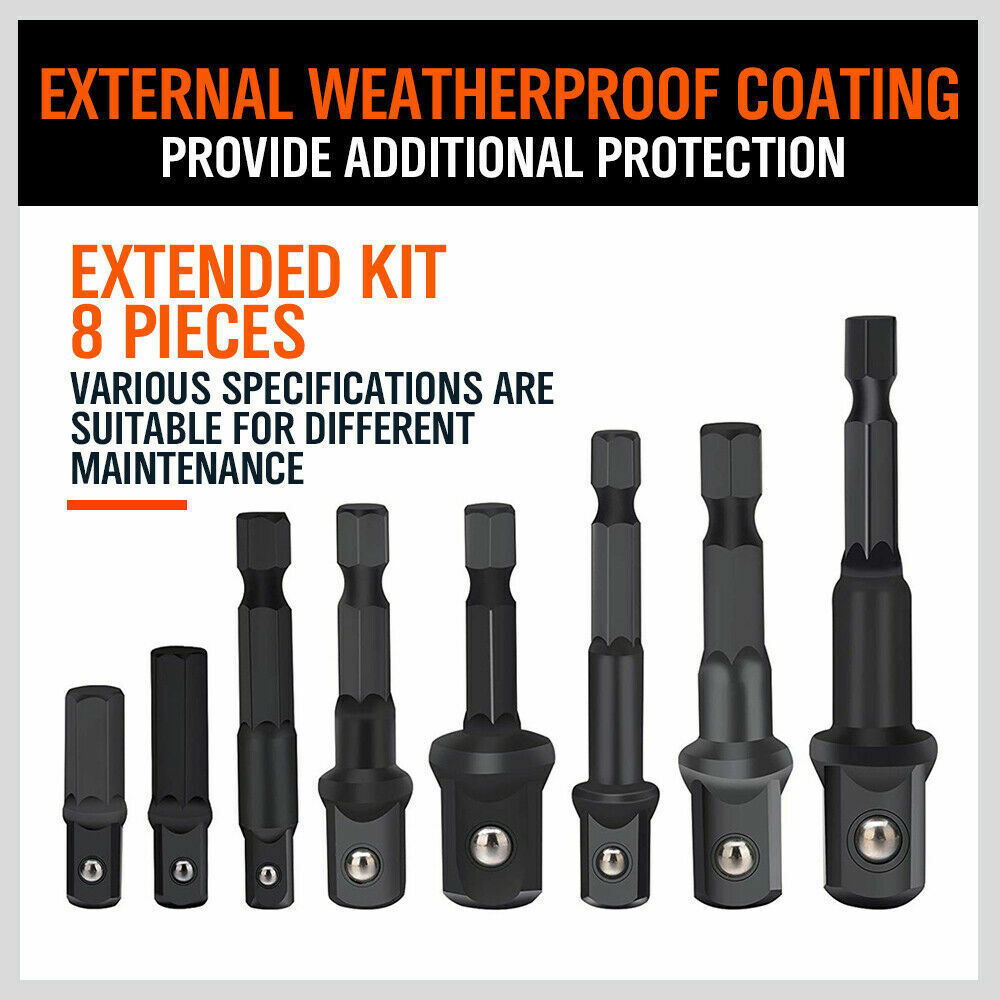 8Pc Drill Socket Adapter Set Impact Nut Driver Hex Extension Bits 1/4 3/8 1/2