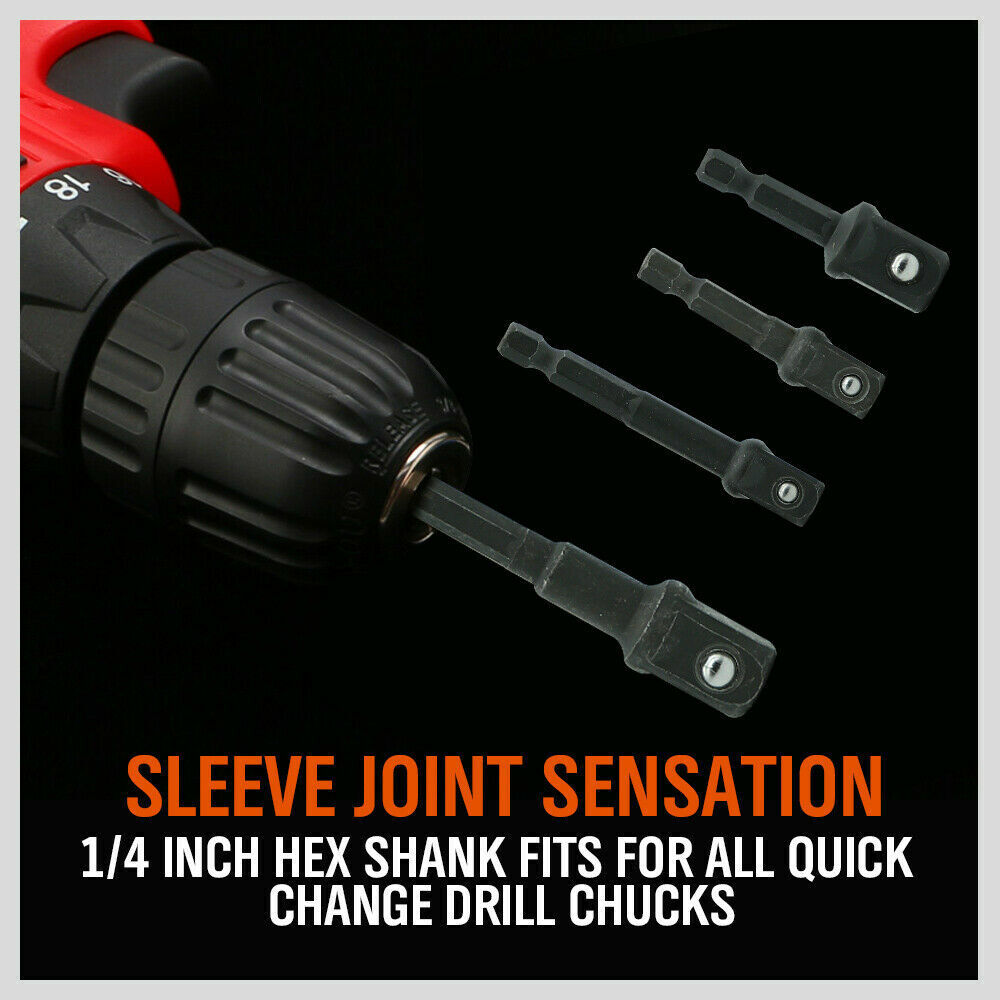 8Pc Drill Socket Adapter Set Impact Nut Driver Hex Extension Bits 1/4 3/8 1/2