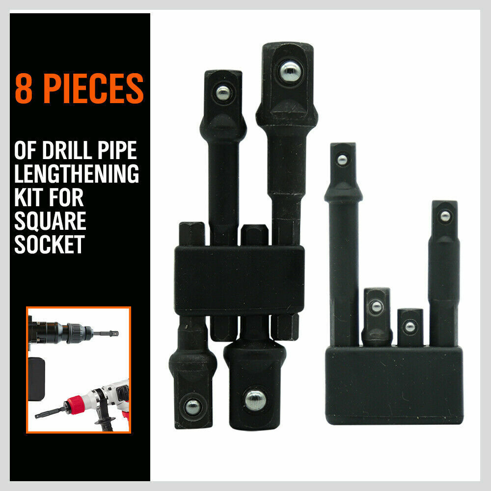 8Pc Drill Socket Adapter Set Impact Nut Driver Hex Extension Bits 1/4 3/8 1/2