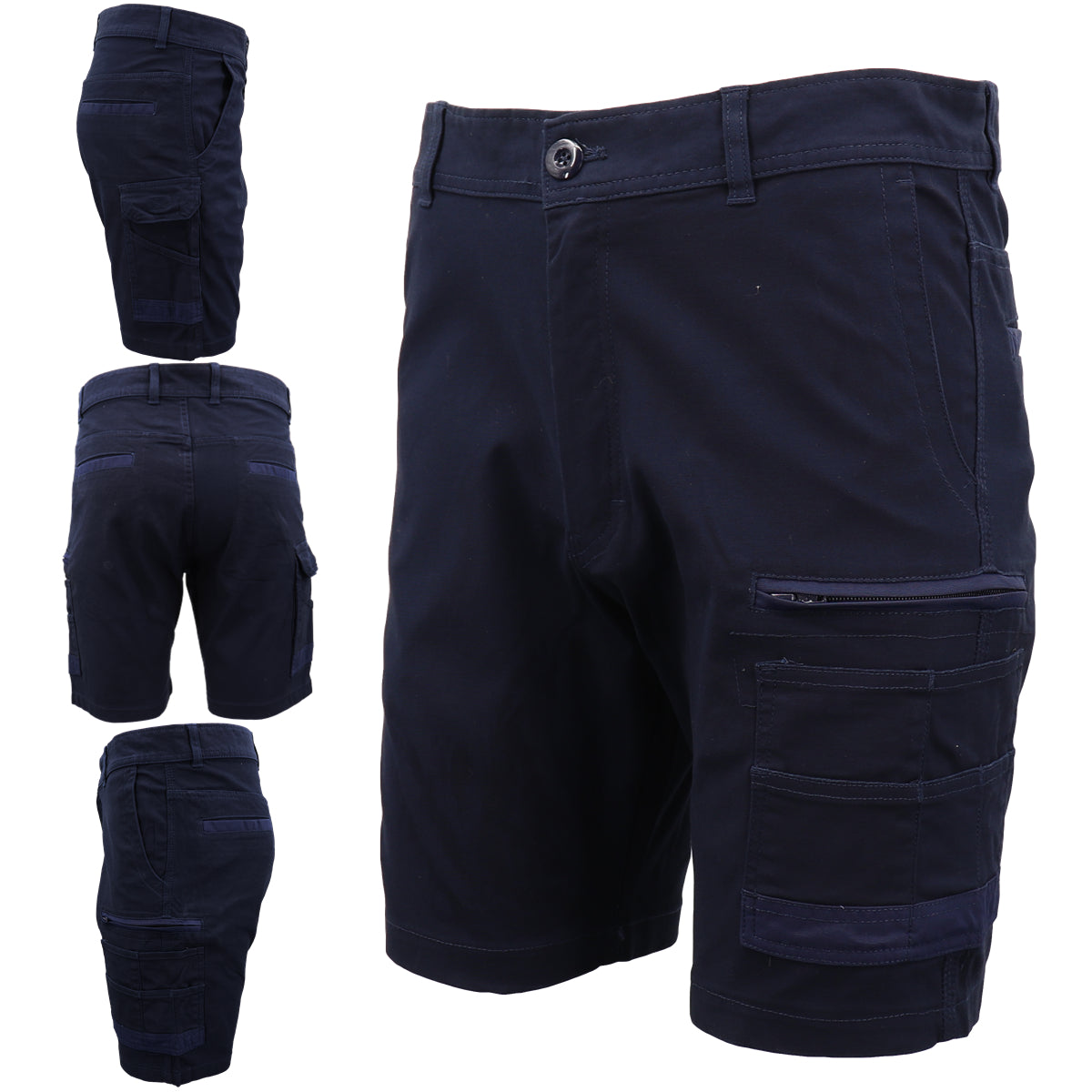 Mens Cargo Cotton Drill Work Shorts UPF 50+ 13 Pockets Tradies Workwear Trousers, Black, 34