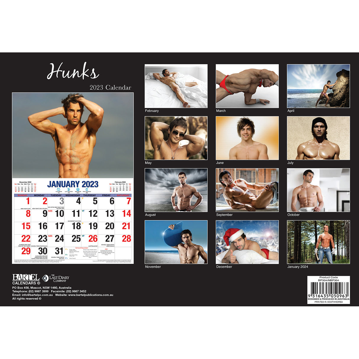 Hunks ??2023 Rectangle Wall Calendar 16 Months Planner New Year Christmas Gift
