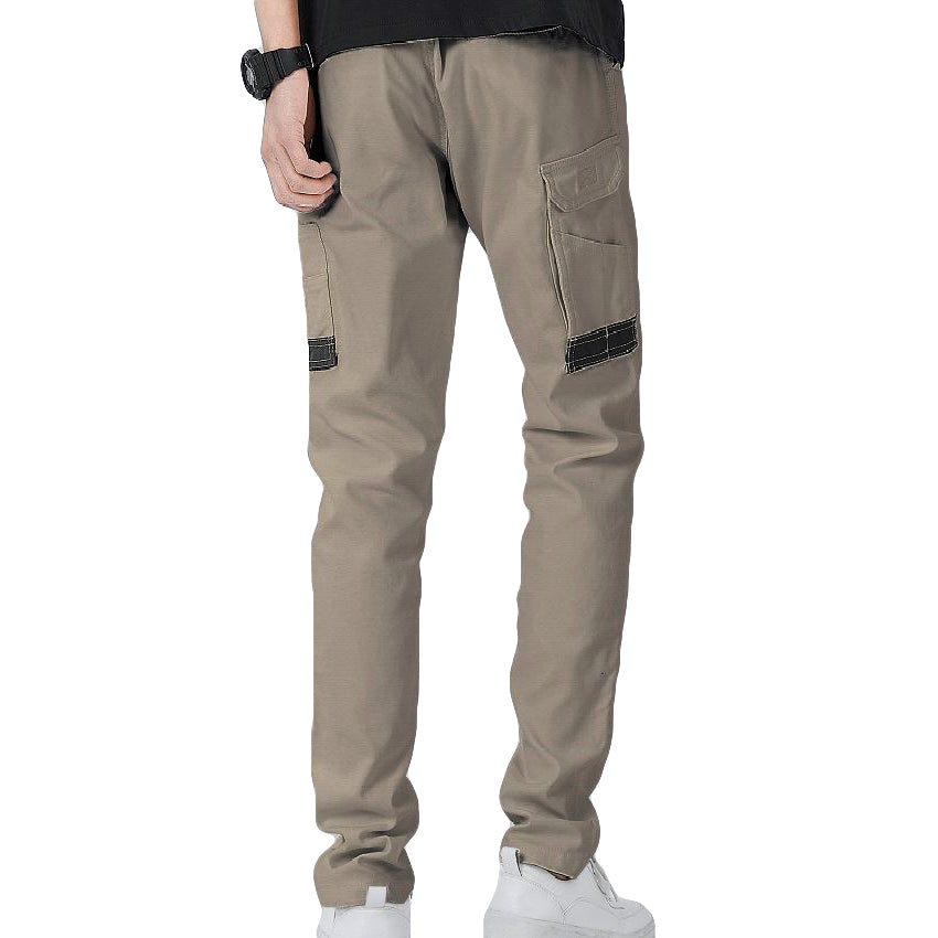 Men's Cotton Drill Cargo Work Pants UPF 50+ 13 Pockets Tradies Workwear Trousers, Khaki, 34