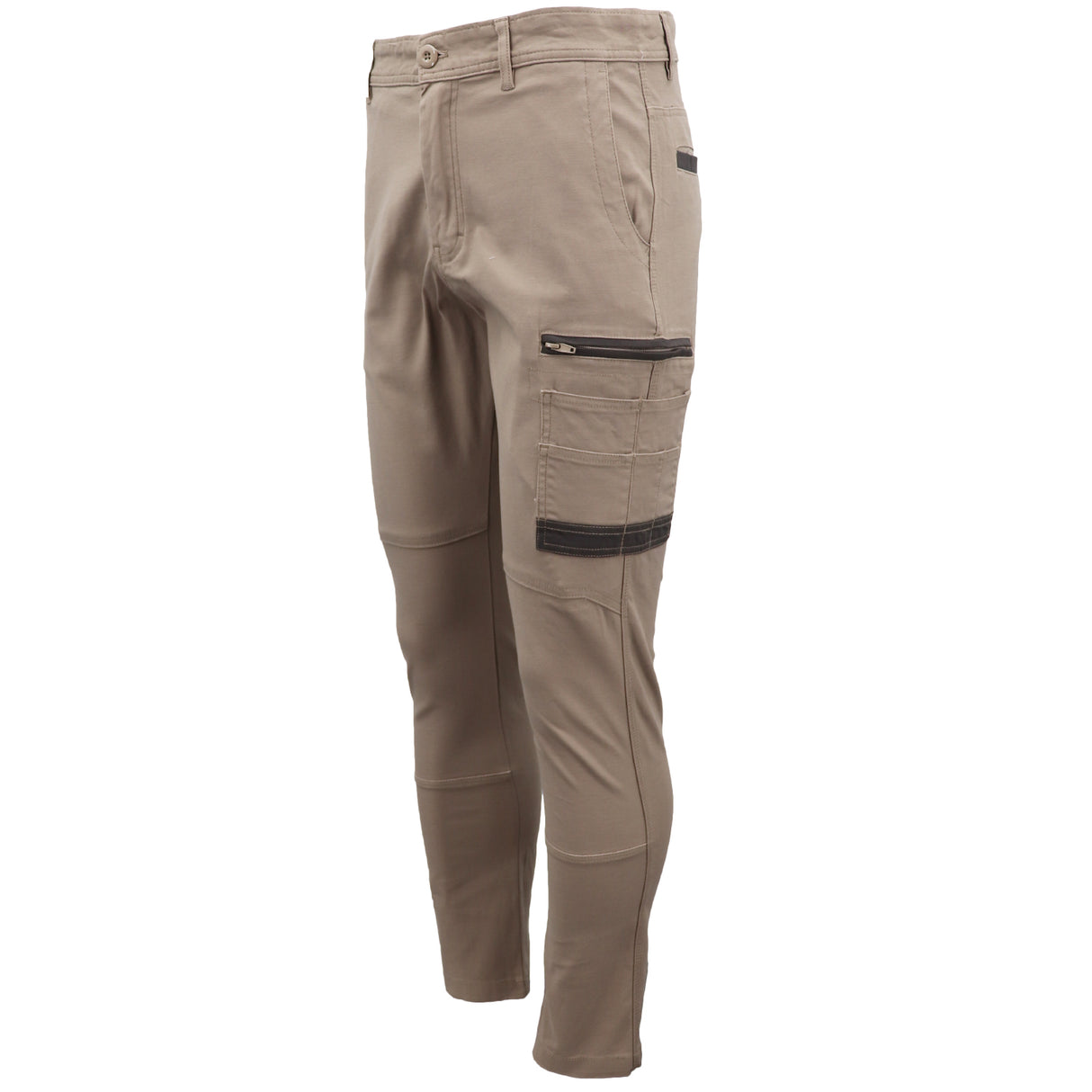 Men's Cotton Drill Cargo Work Pants UPF 50+ 13 Pockets Tradies Workwear Trousers, Khaki, 34