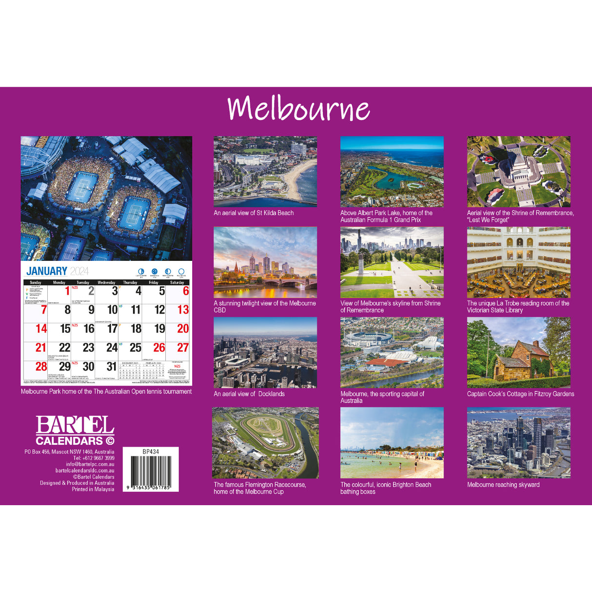 Melbourne - 2024 Rectangle Wall Calendar 16 Months Planner Cityscapes Landmarks