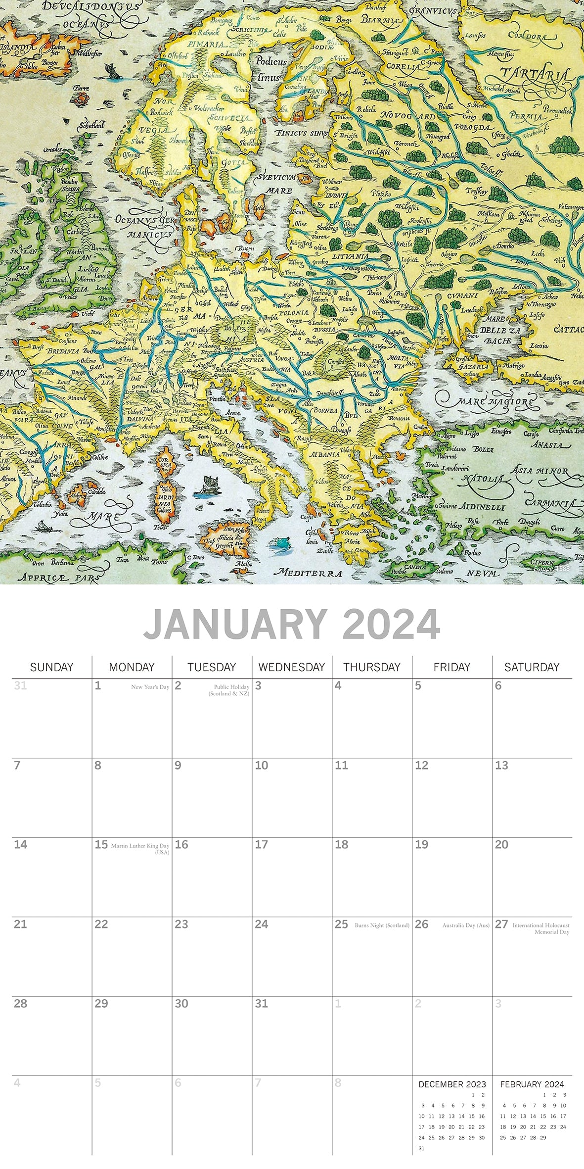 Antique Maps - 2024 Square Wall Calendar 16 Months Arts Planner Christmas Gift