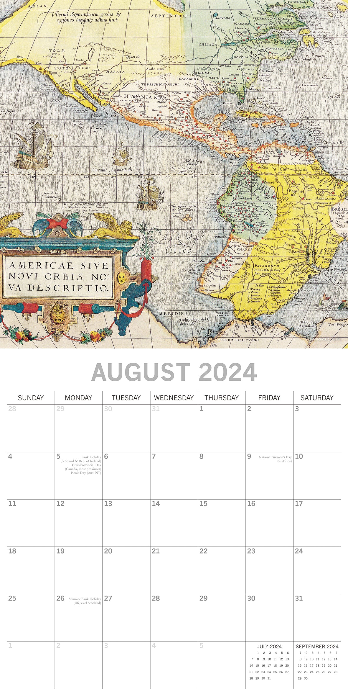 Antique Maps - 2024 Square Wall Calendar 16 Months Arts Planner Christmas Gift
