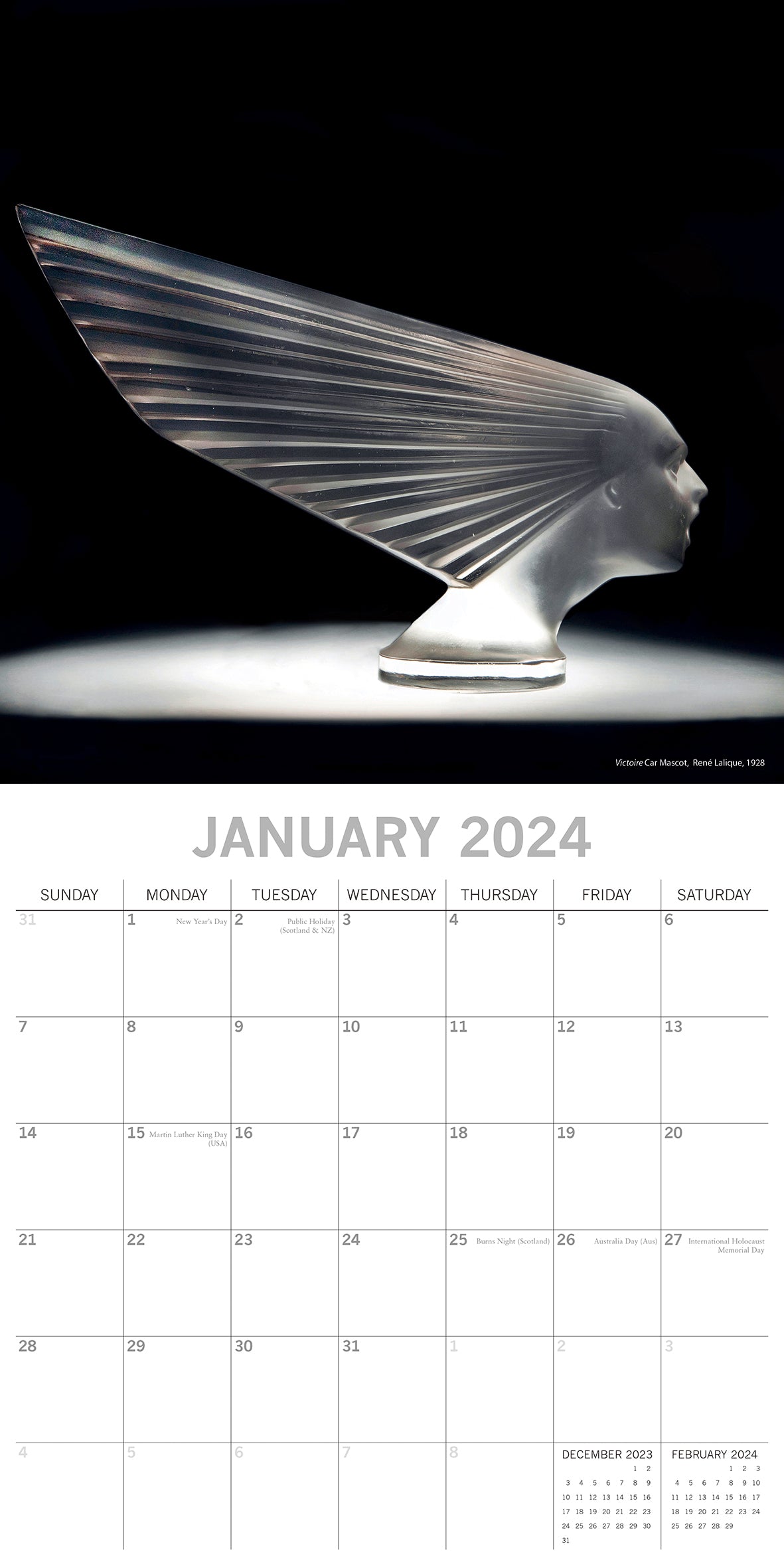 Art Deco 2024 Square Wall Calendar 16 Month Arts Planner Christmas New Year Gift