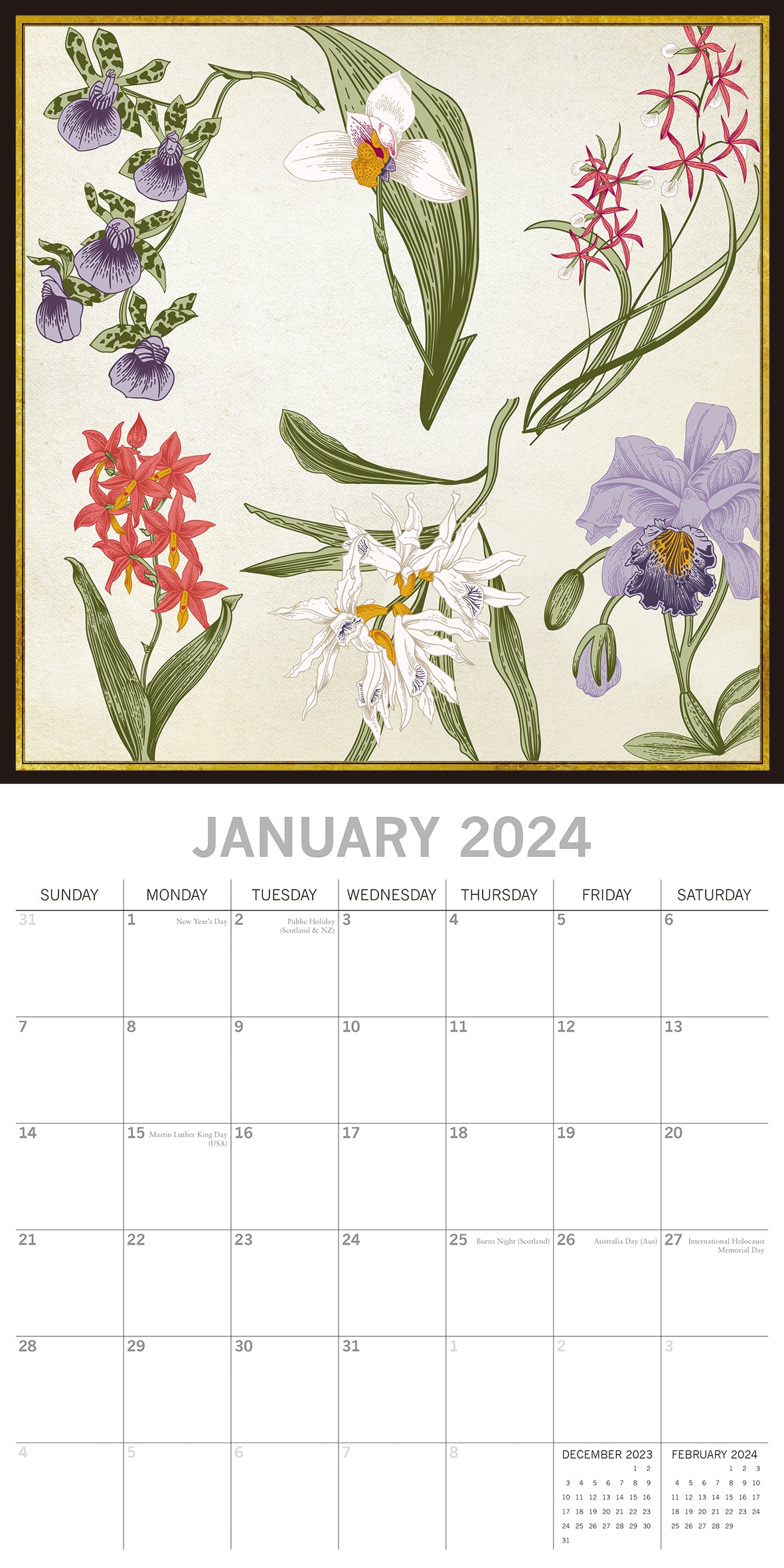Botanicals - 2024 Square Wall Calendar 16 Months Arts Planner Xmas New Year Gift
