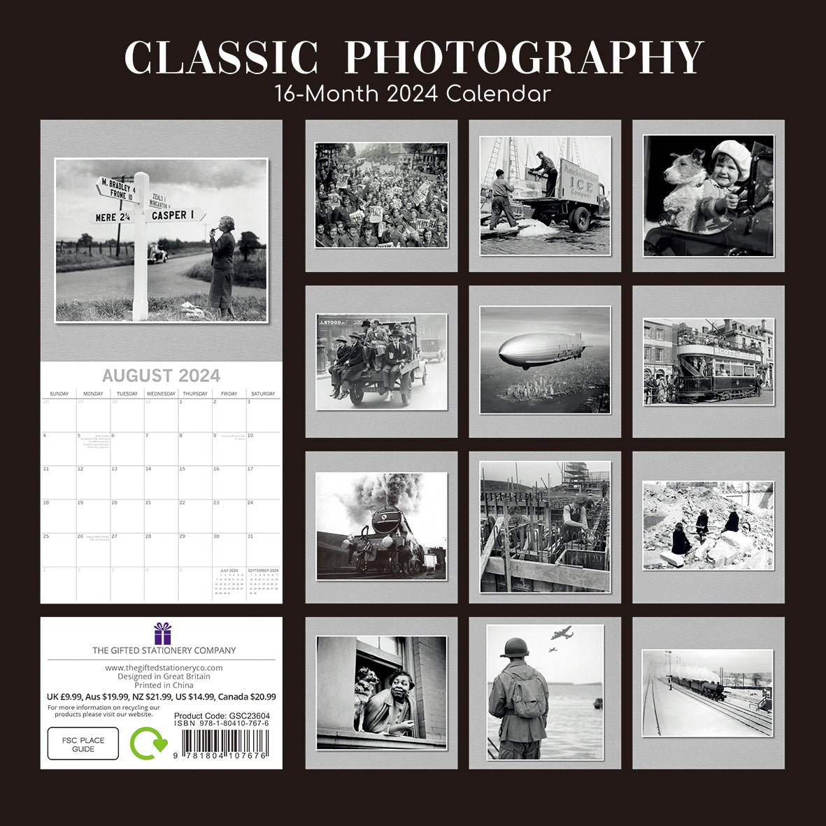 Classic Photography - 2024 Square Wall Calendar 16 Months Arts Planner Xmas Gift