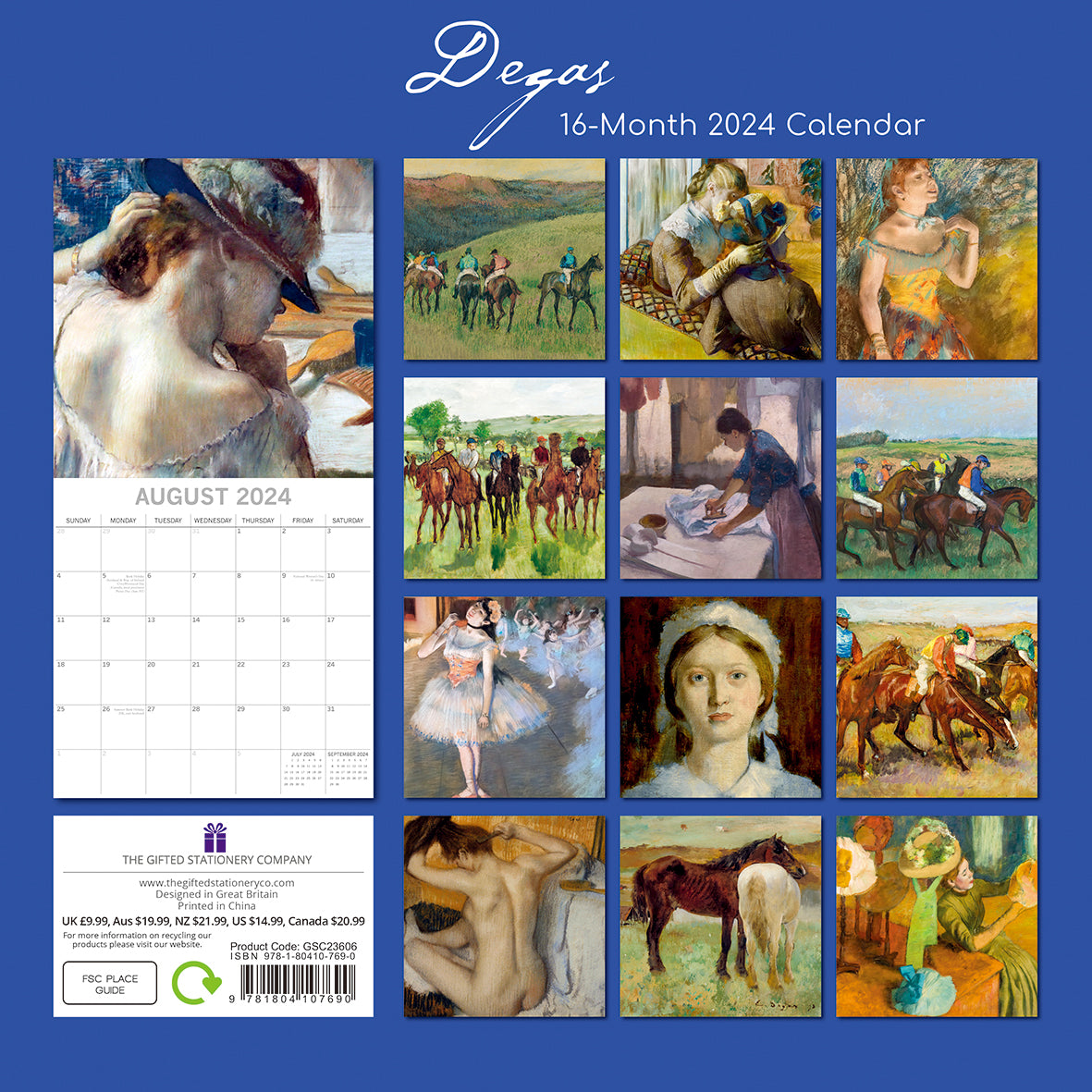 Degas - 2024 Square Wall Calendar 16 Months Arts Planner Christmas New Year Gift