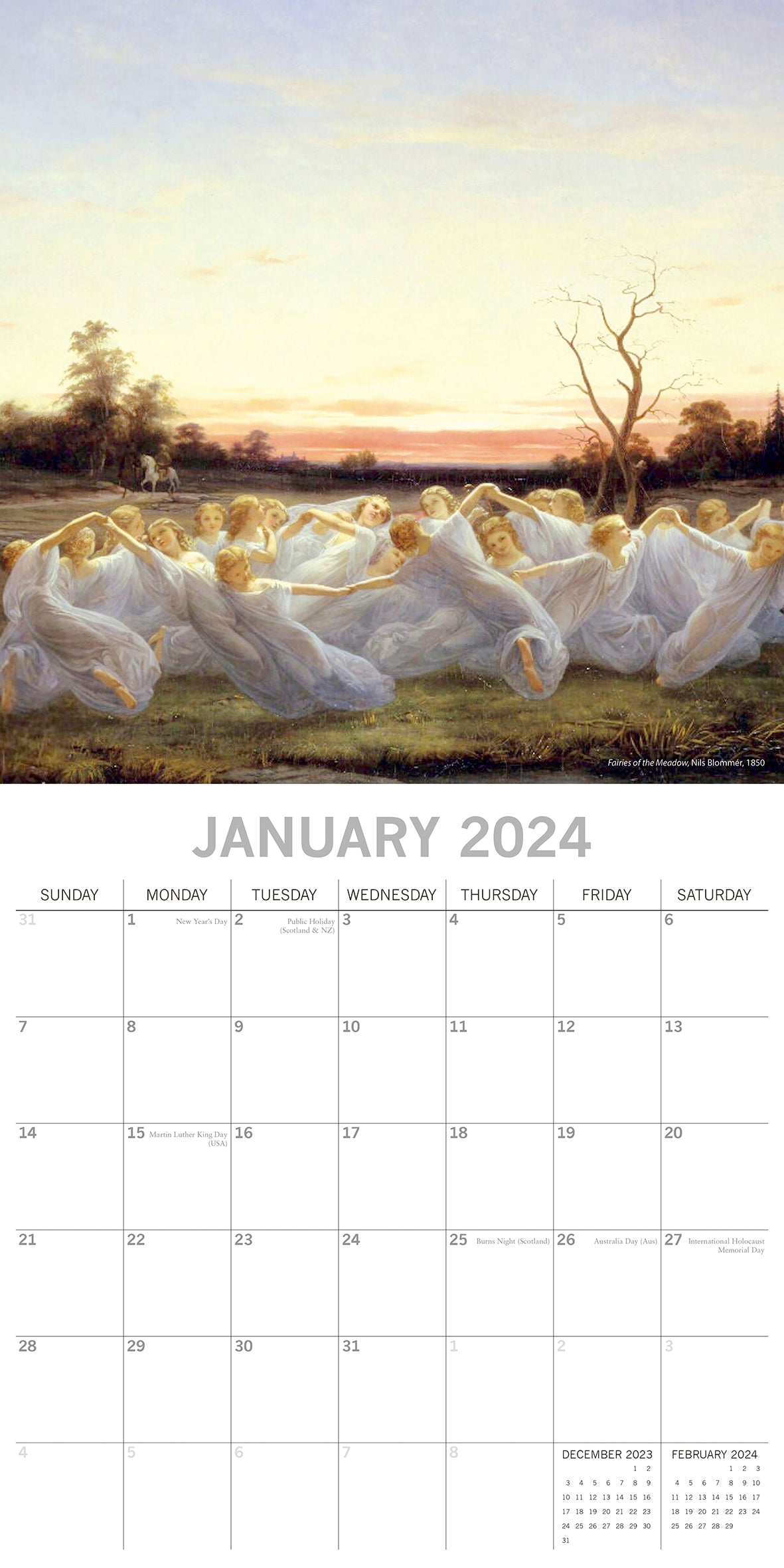 Fairies 2024 Square Wall Calendar 16 Months Arts Planner Christmas New Year Gift