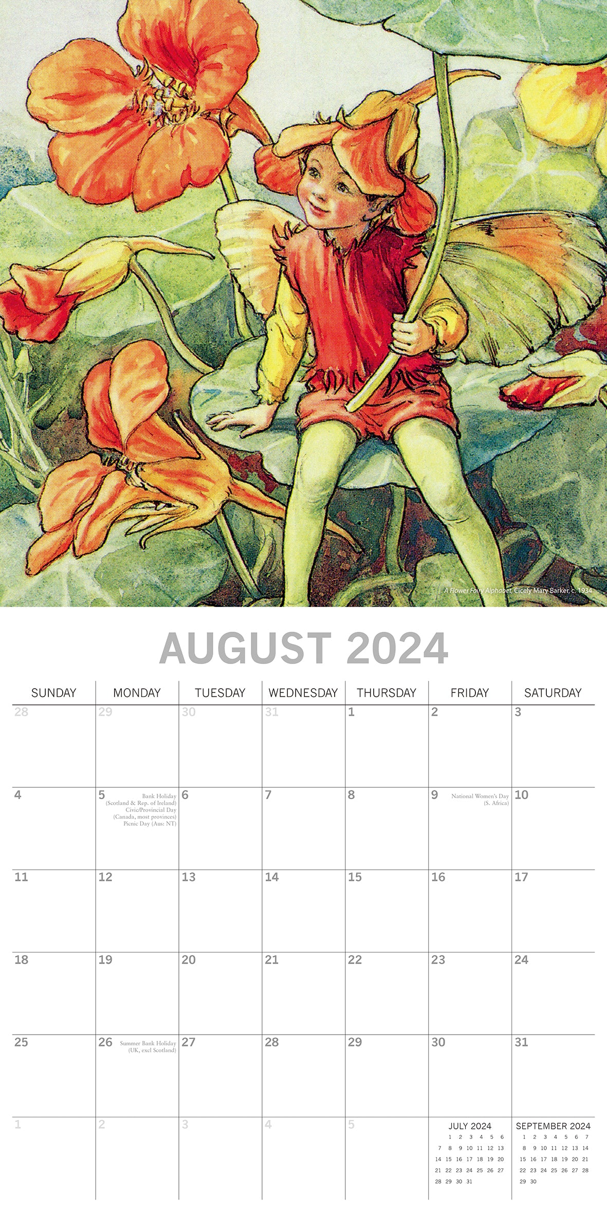 Fairies 2024 Square Wall Calendar 16 Months Arts Planner Christmas New Year Gift