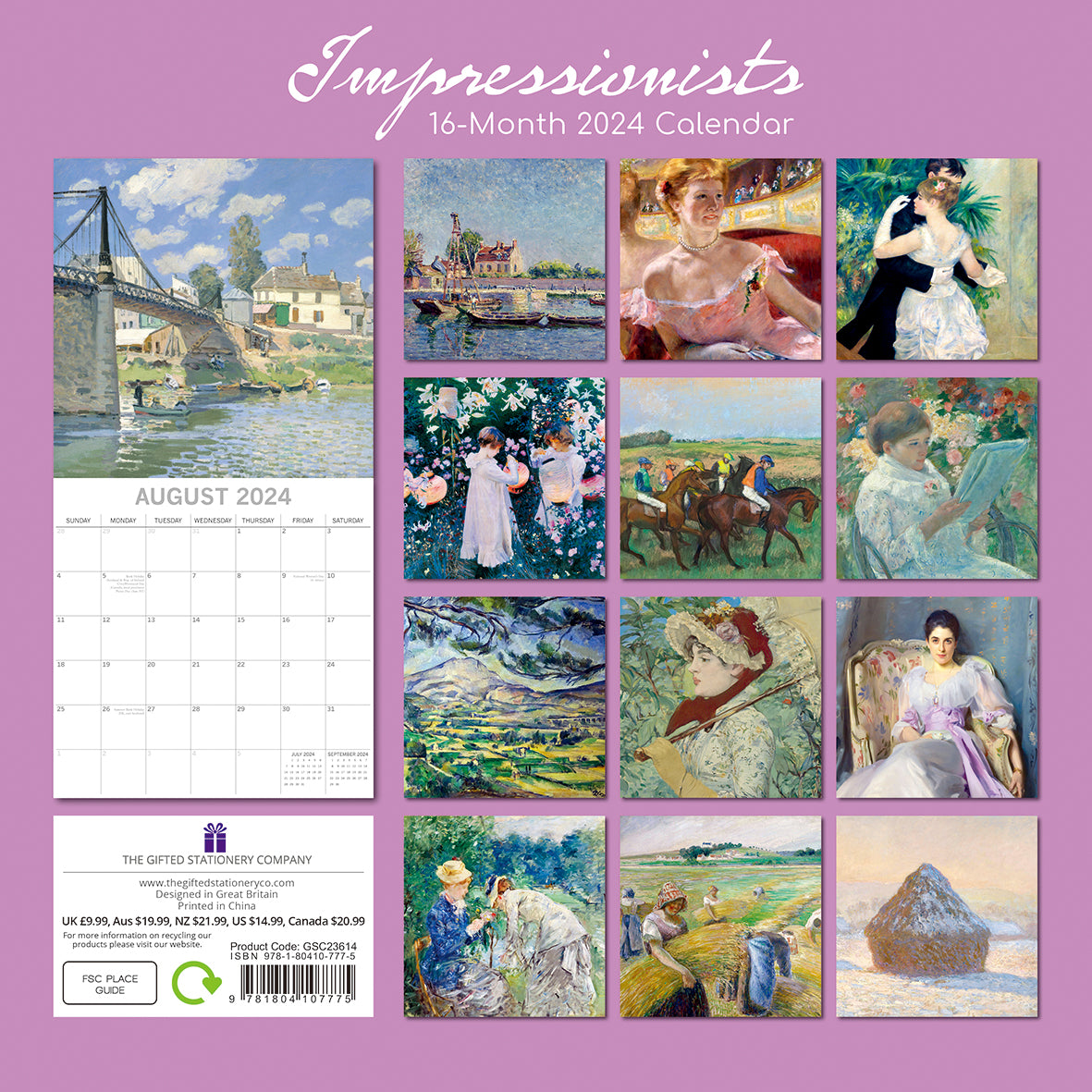 Impressionists - 2024 Square Wall Calendar 16 Months Arts Planner New Year Gift