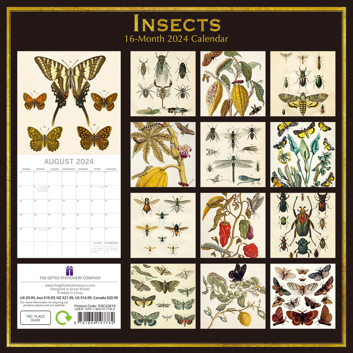 Insects 2024 Square Wall Calendar 16 Months Arts Planner Christmas New Year Gift