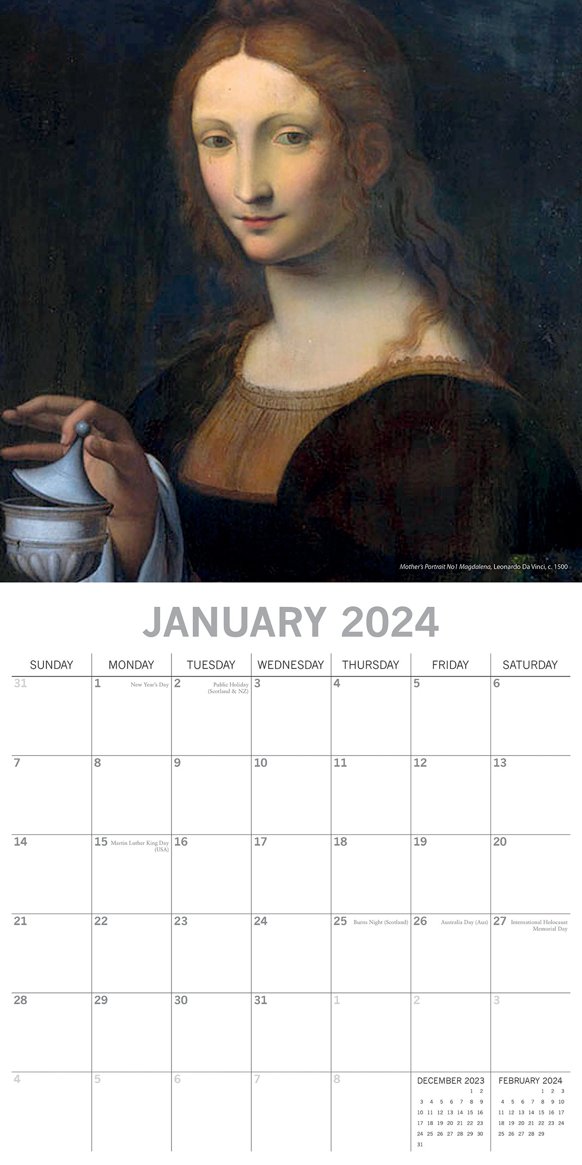 Leonardo & Michelangelo - 2024 Square Wall Calendar 16 Months Arts Planner Gift