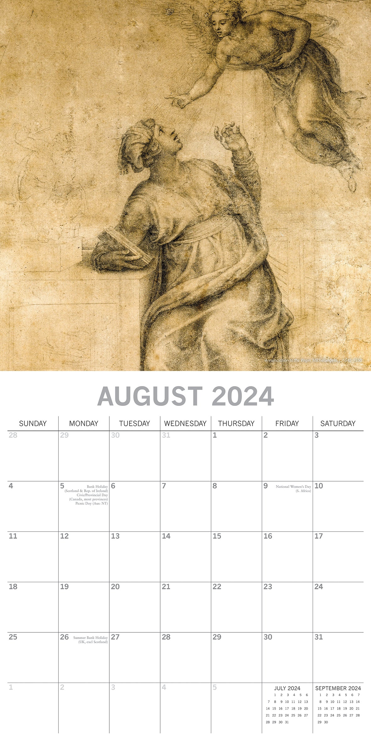 Leonardo & Michelangelo - 2024 Square Wall Calendar 16 Months Arts Planner Gift