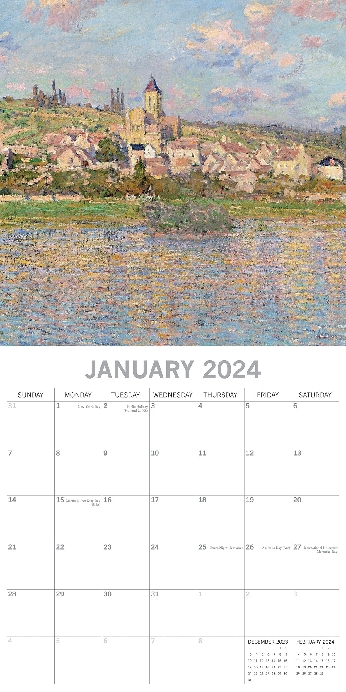 Monet - 2024 Square Wall Calendar 16 Months Arts Planner Christmas New Year Gift